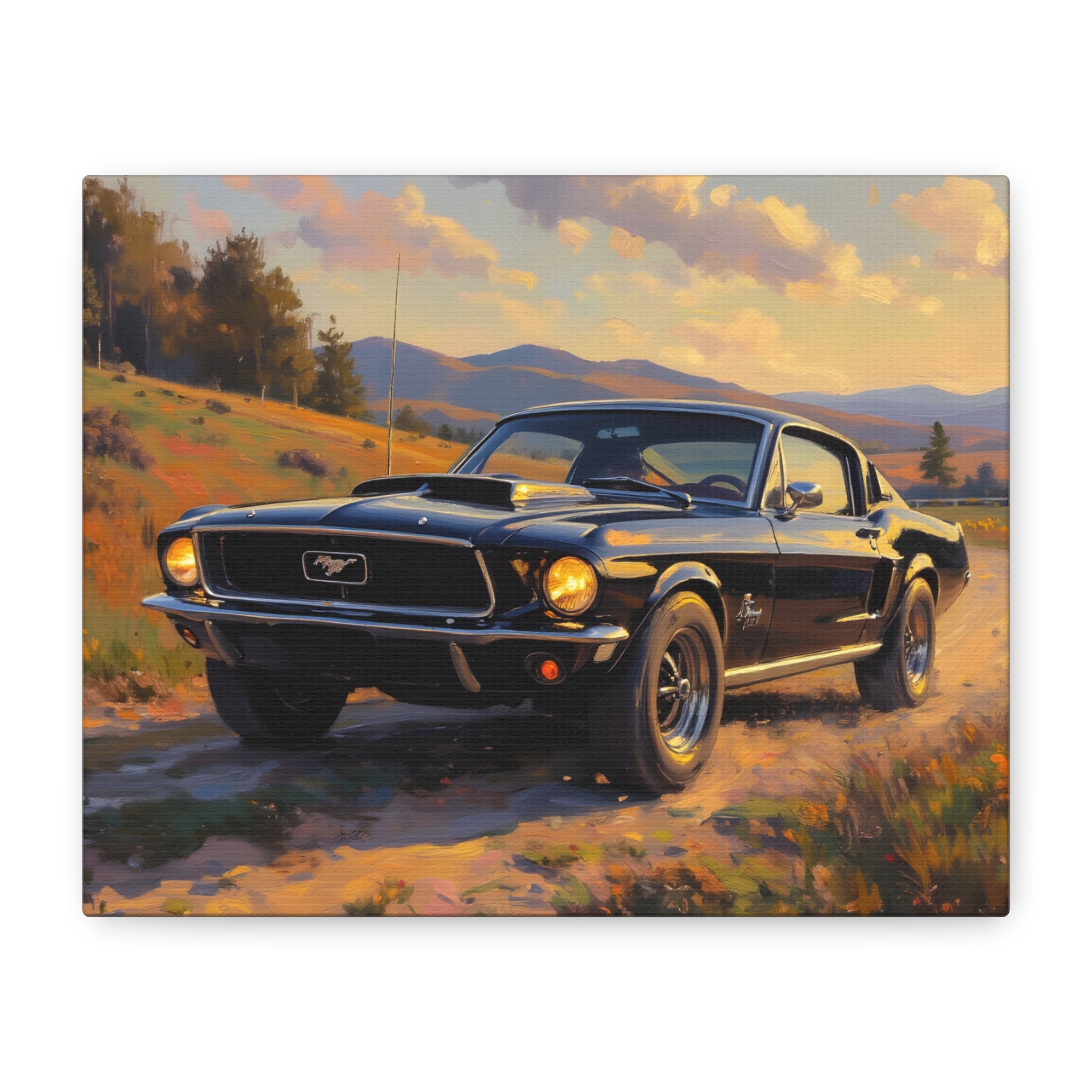 Vintage Mustang Sonnenuntergang Leinwandbild – Klassischer Muscle-Car-Druck