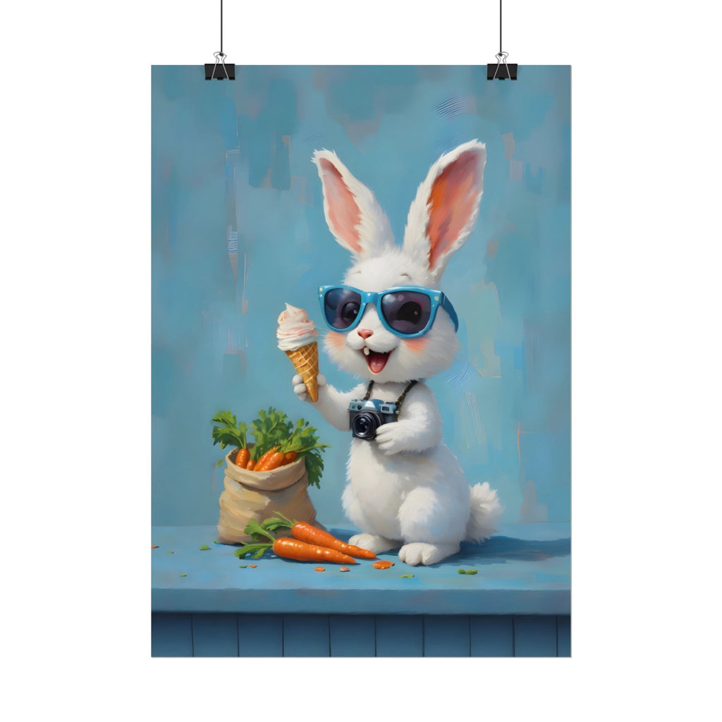 Blue Bunny Poster - Cute Sunglasses Rabbit Rolled Art Print