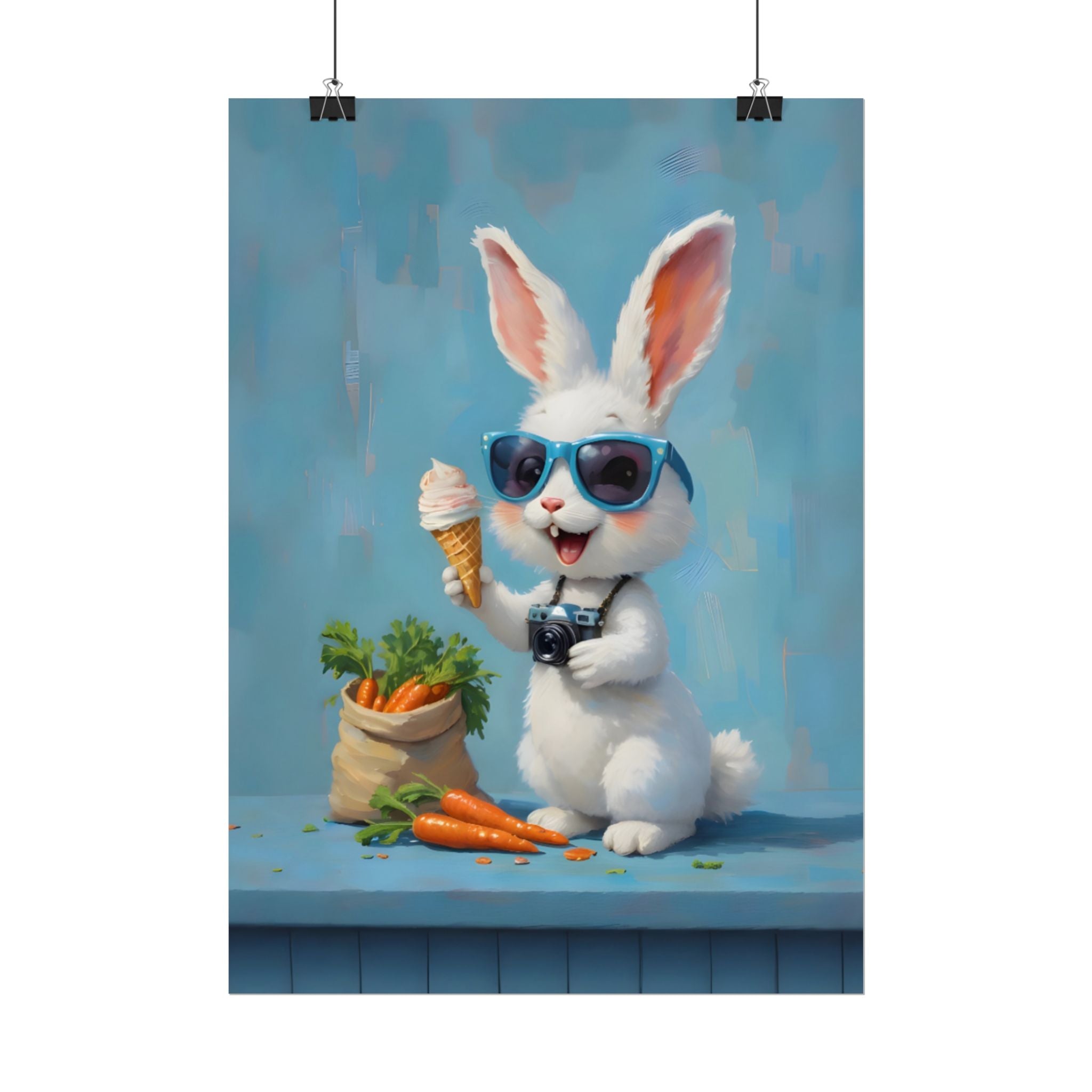 Blue Bunny Poster - Cute Sunglasses Rabbit Rolled Art Print