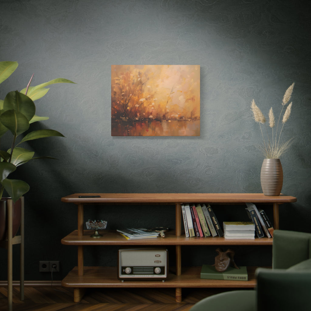 Abstracte muurdecoratie met gouden weidemotief - opgespannen canvas 