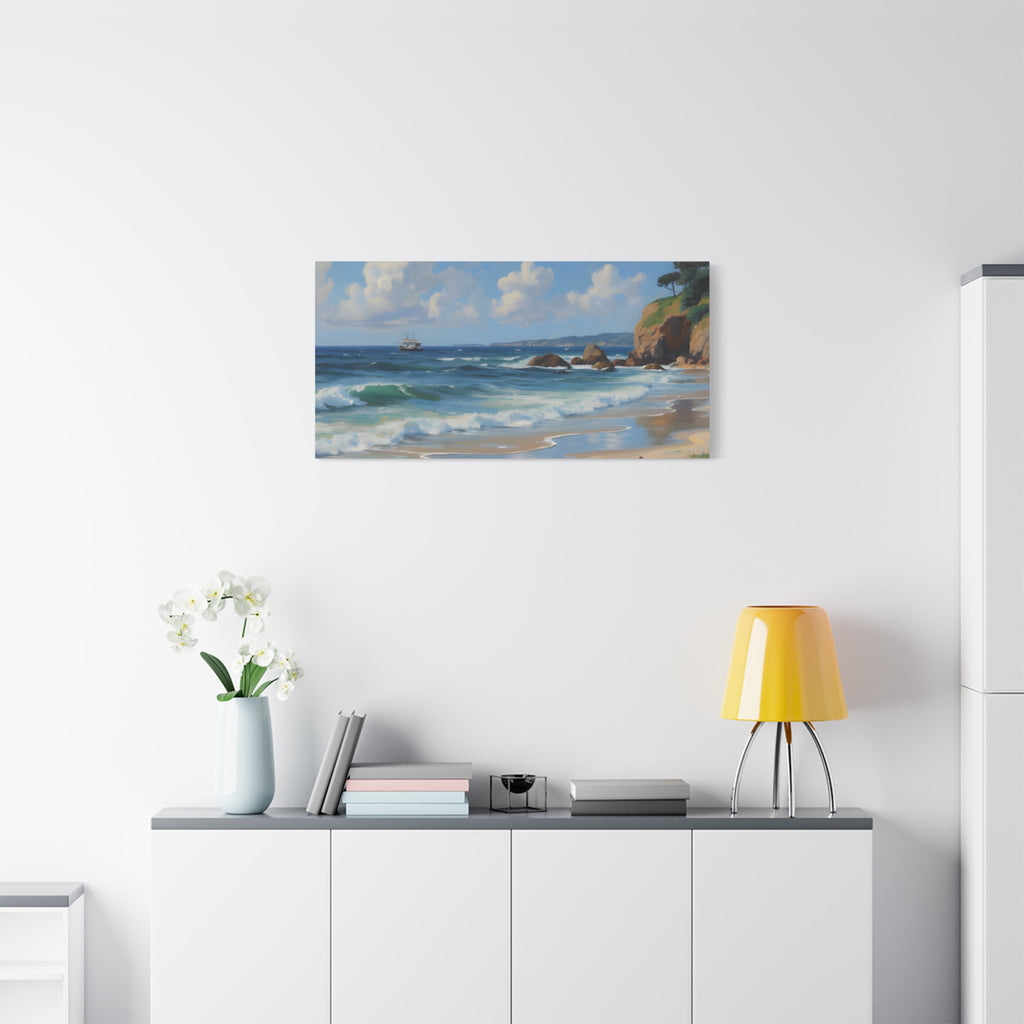 Seaside Beach Canvas Print — Coastal Landscape Matte Stretched Wall Art