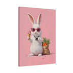 Pink Cute Bunny Canvas Wall Art — Cool Rabbit with Sunglasses, Ice Cream & Carrots (Matte Stretched)