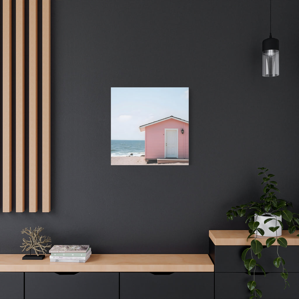 Pink Beach Cottage  Wall Art - Stretched Canvas