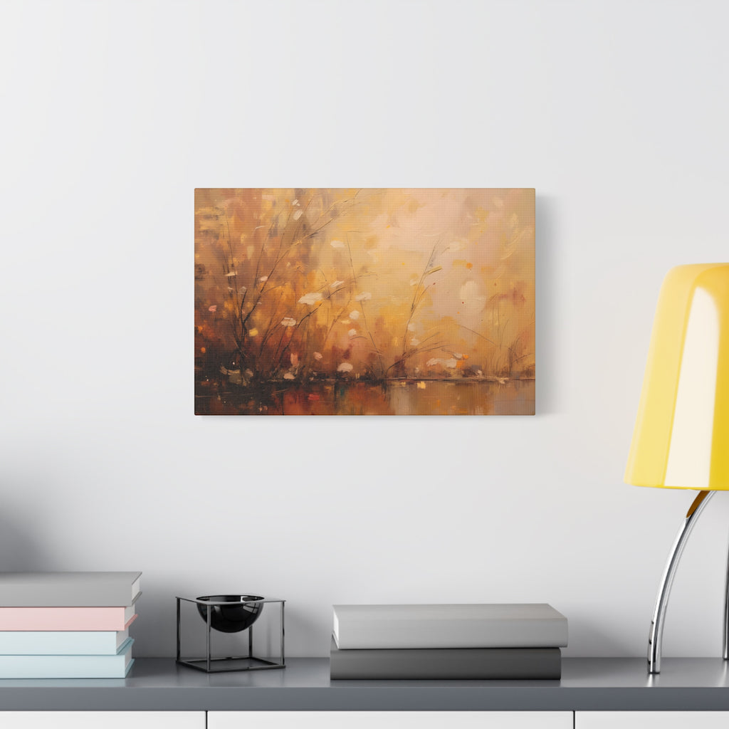 Abstracte muurdecoratie met gouden weidemotief - opgespannen canvas 