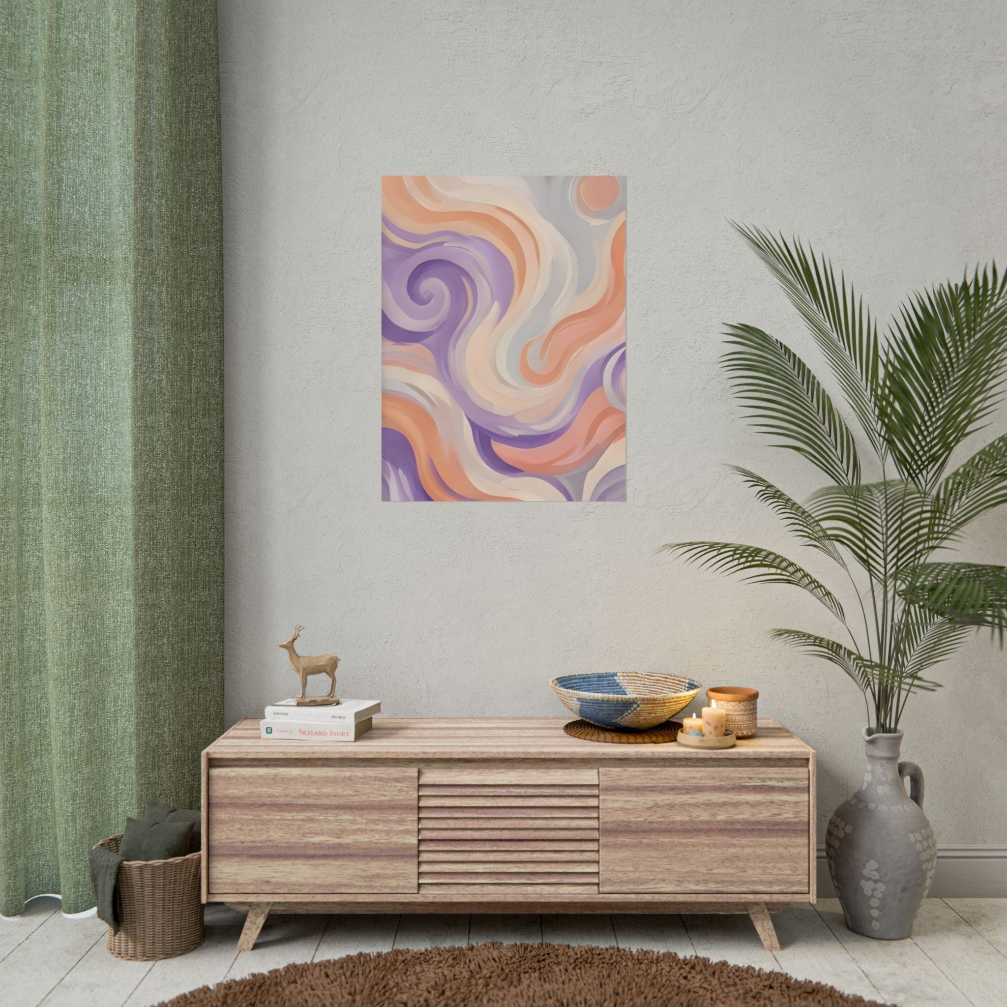 Abstract Swirl Poster - Peach & Lavender Fluid Art Rolled Wall Print