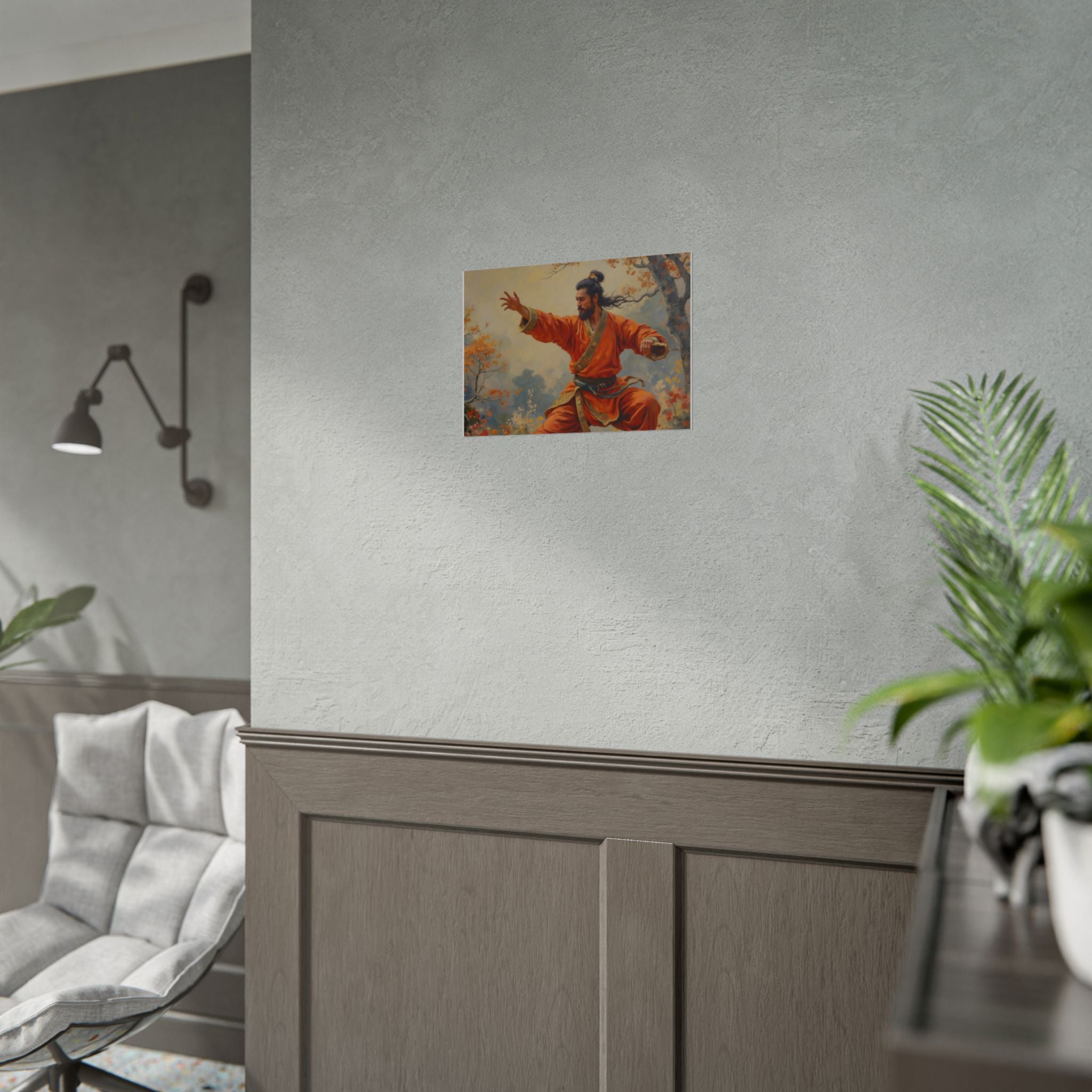 Martial Artist Art Poster - Warrior in Orange Traditional Kung Fu Wall Art