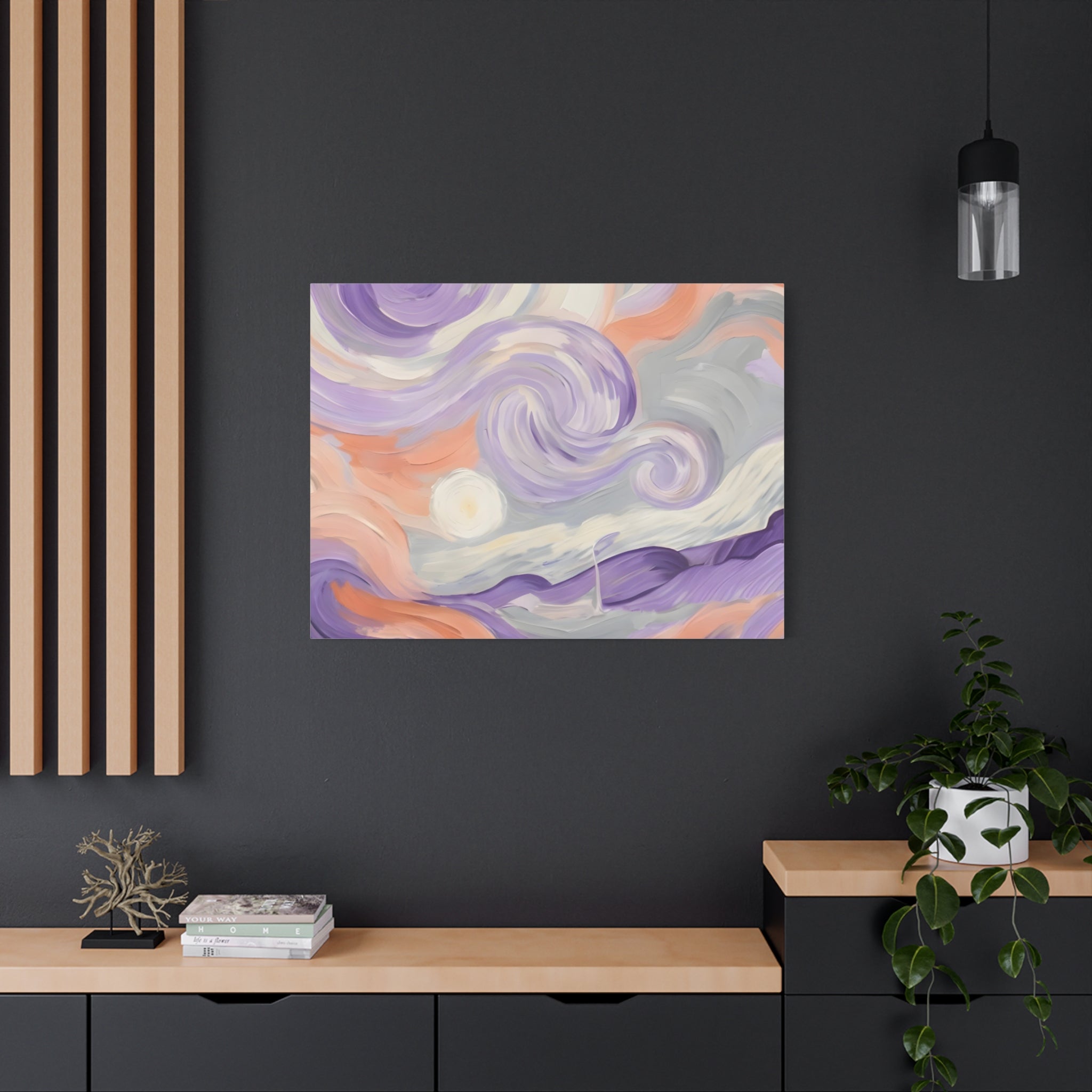 Abstract Swirl Canvas Art – Lavender & Peach Matte Stretched Canvas