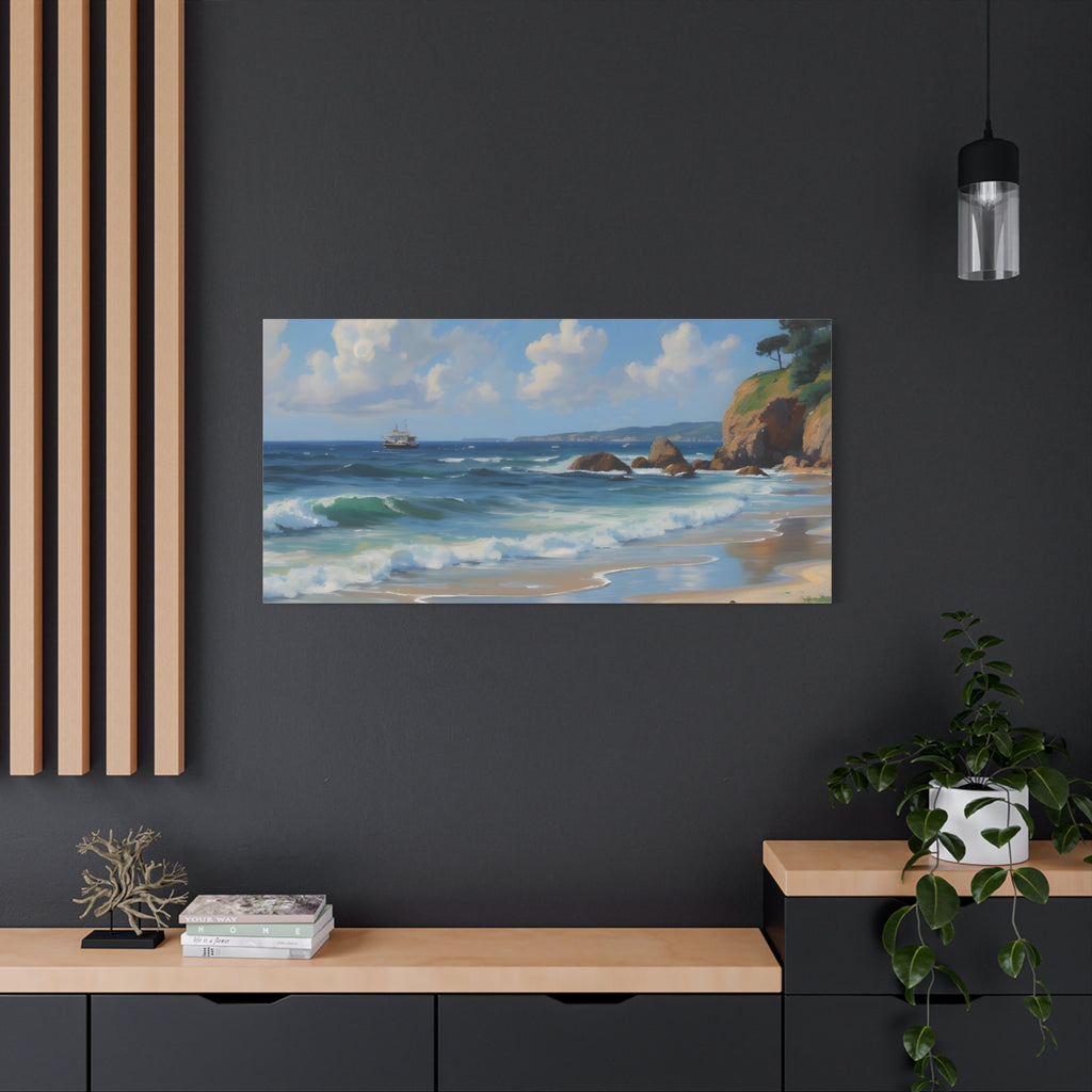 Seaside Beach Canvas Print — Coastal Landscape Matte Stretched Wall Art