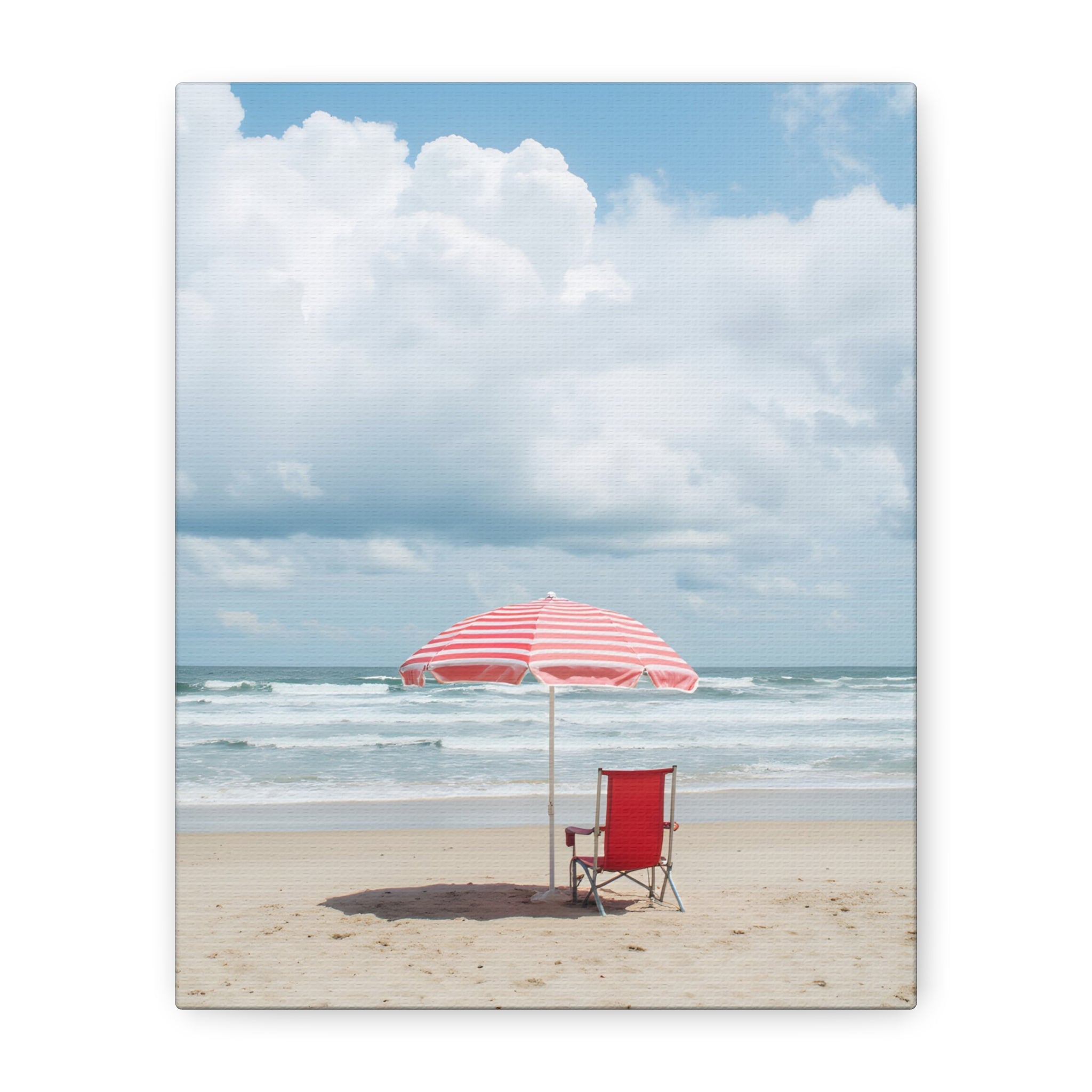 Sun-drenched beach memory with beach chair and umbrella Canvas Wall Art - Stretched Canvas