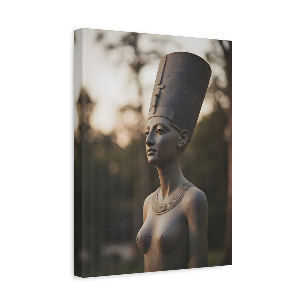 Bronzen standbeeld van Nefertiti als wanddecoratie - Egyptische beeldhouwkunst - Fotografie - Koningin van Egypte - Opgespannen canvas 