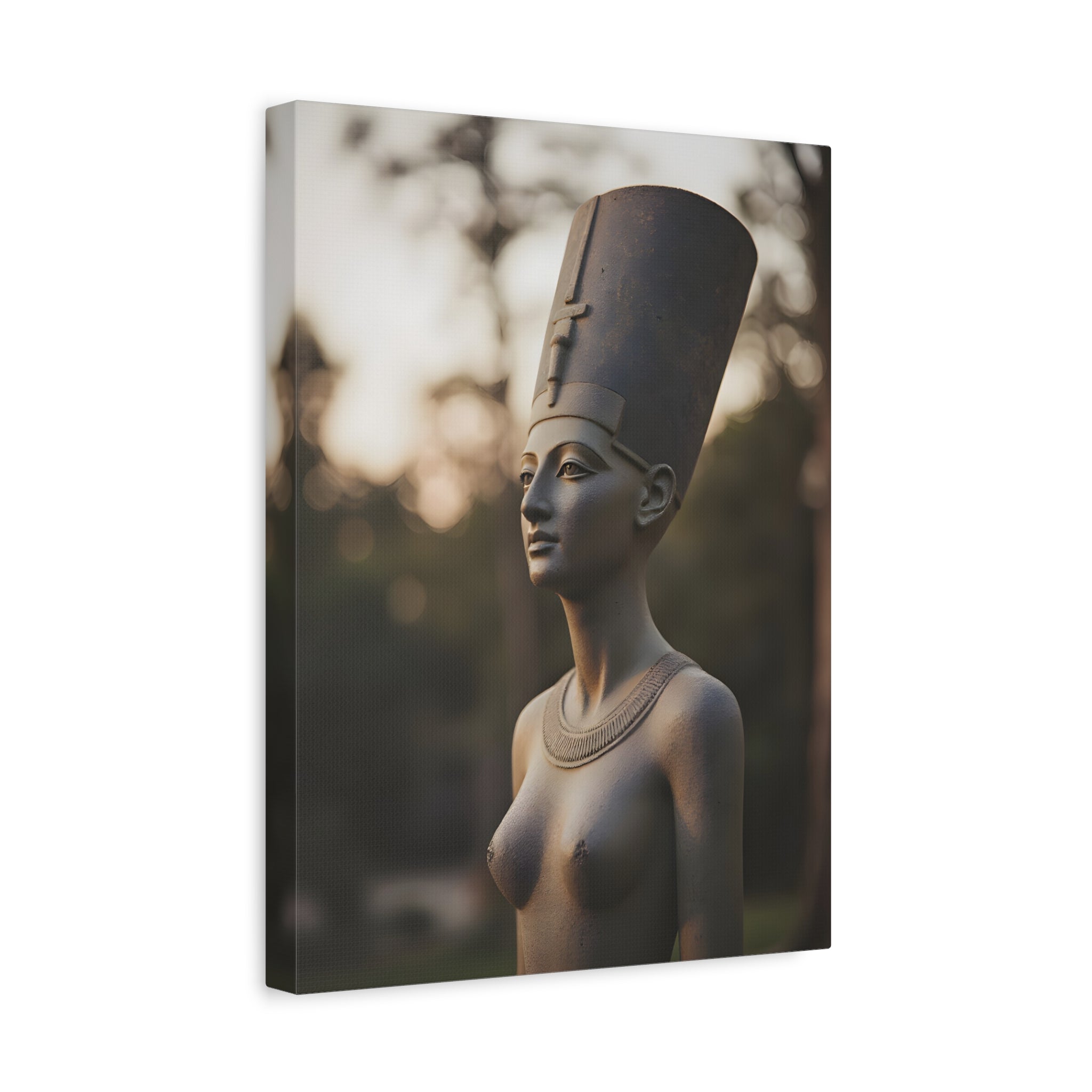 Bronzen standbeeld van Nefertiti als wanddecoratie - Egyptische beeldhouwkunst - Fotografie - Koningin van Egypte - Opgespannen canvas 