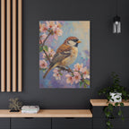 Sparrow on Cherry Blossoms Matte Stretched Canvas