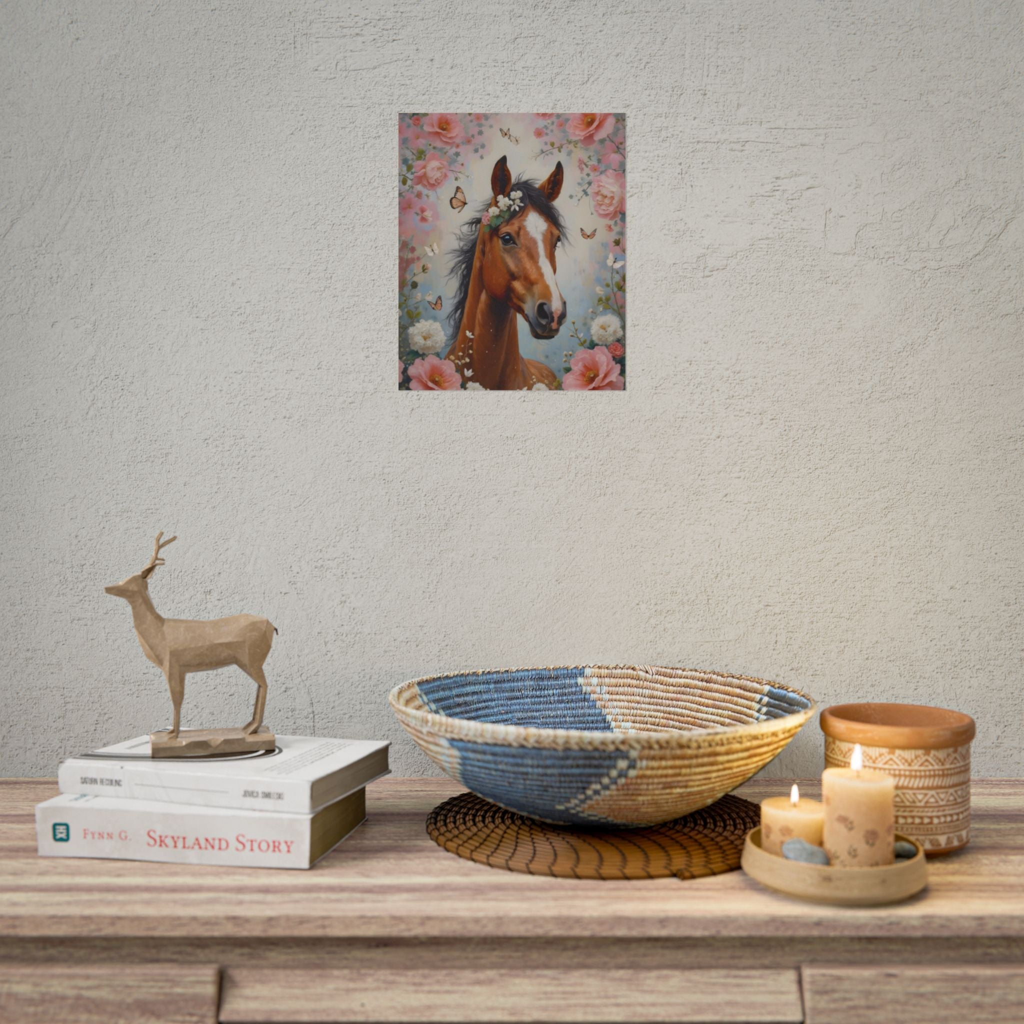 Horse Floral Poster - Vintage Foal Portrait Rolled Art Print