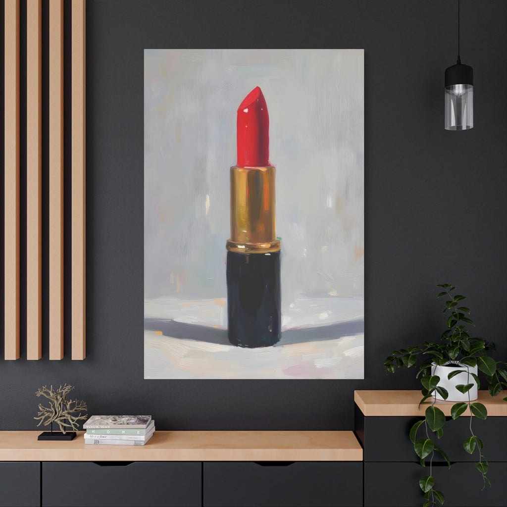 Red Lipstick Canvas Art — Cosmetic Pop Still Life Wall Decor
