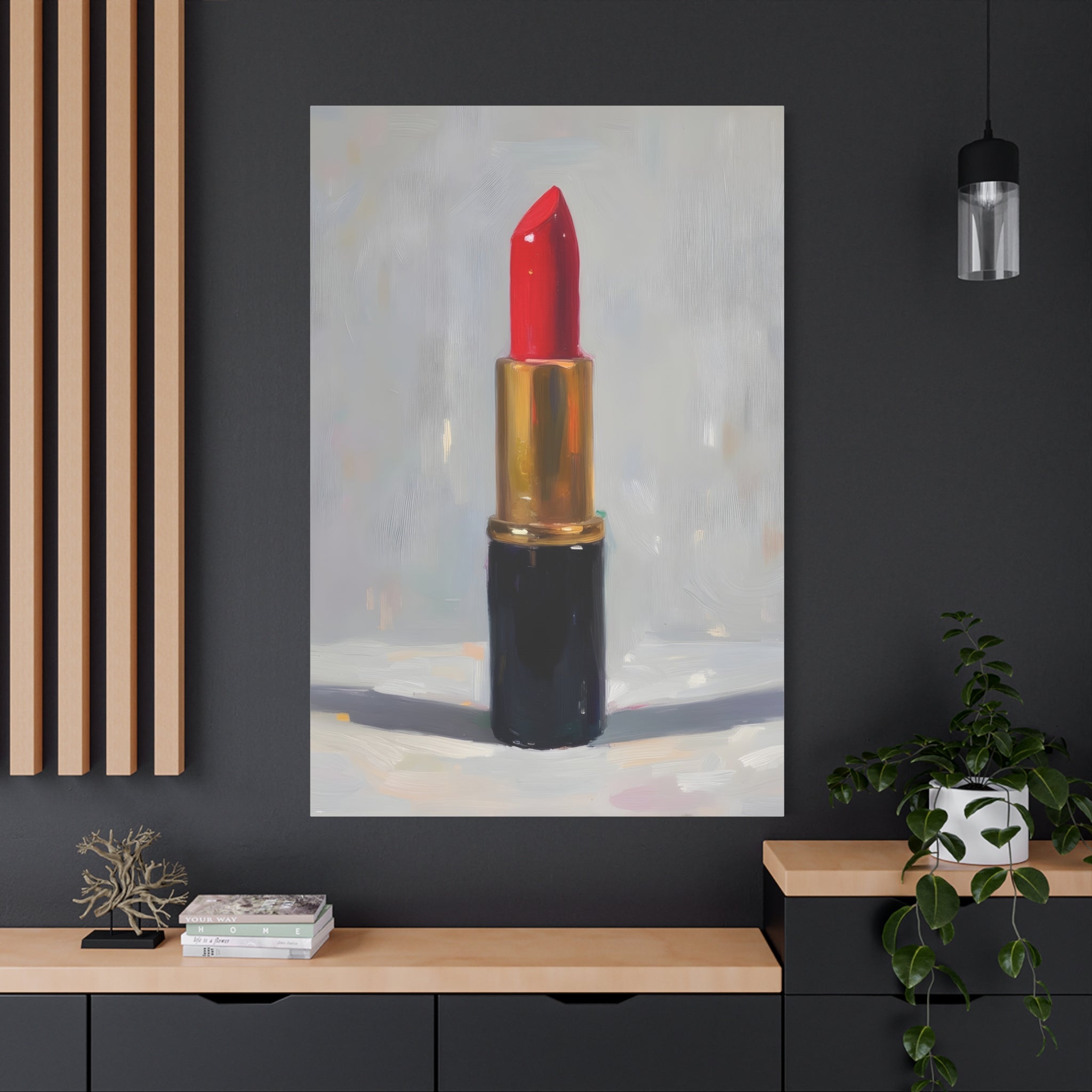 Red Lipstick Canvas Art — Cosmetic Pop Still Life Wall Decor