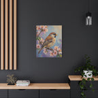 Sparrow on Cherry Blossoms Matte Stretched Canvas