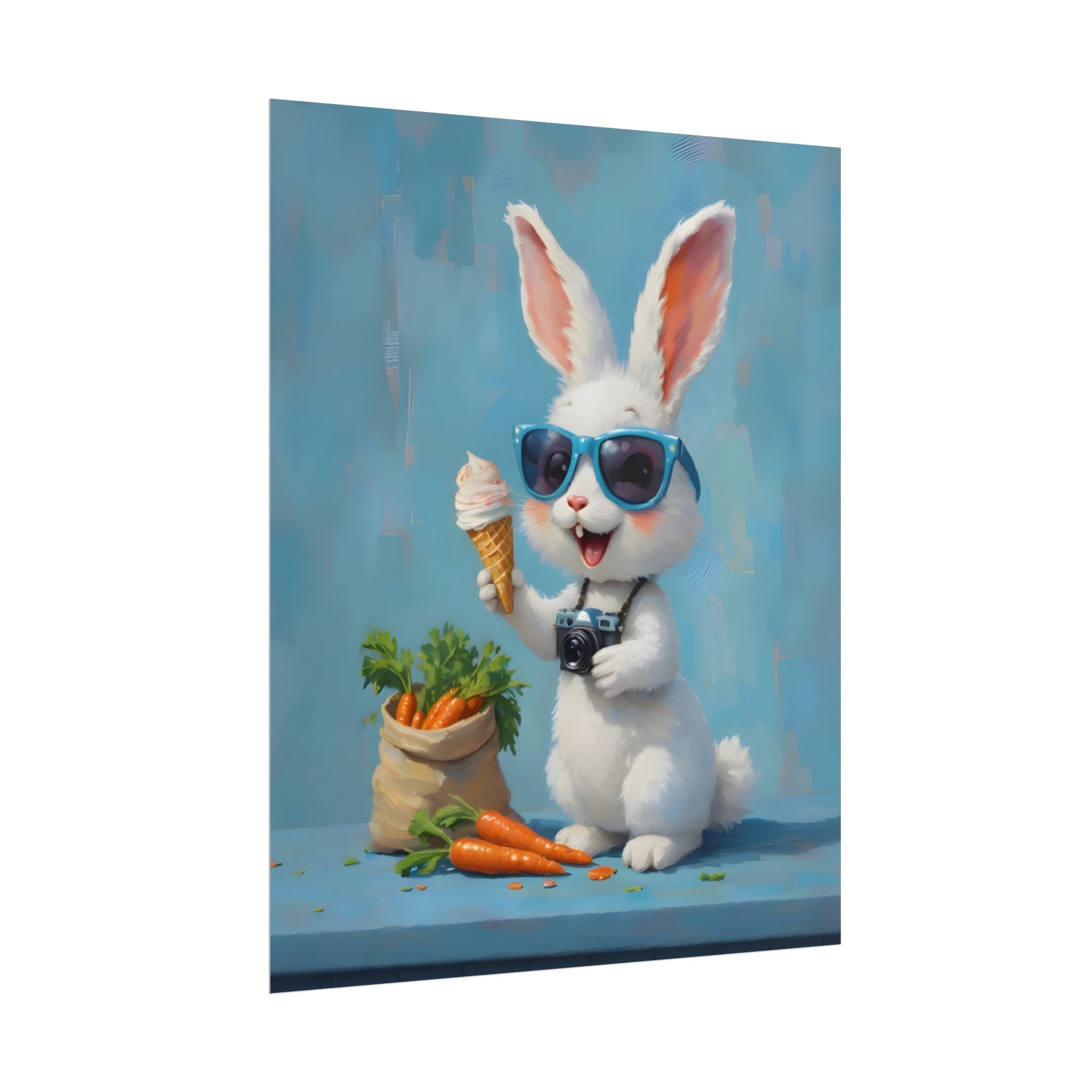 Blue Bunny Poster - Cute Sunglasses Rabbit Rolled Art Print