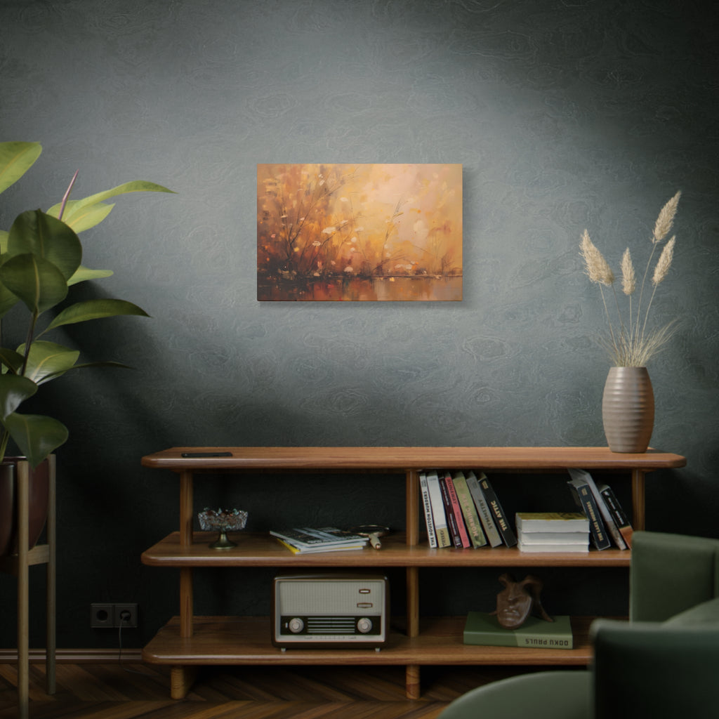 Abstracte muurdecoratie met gouden weidemotief - opgespannen canvas 