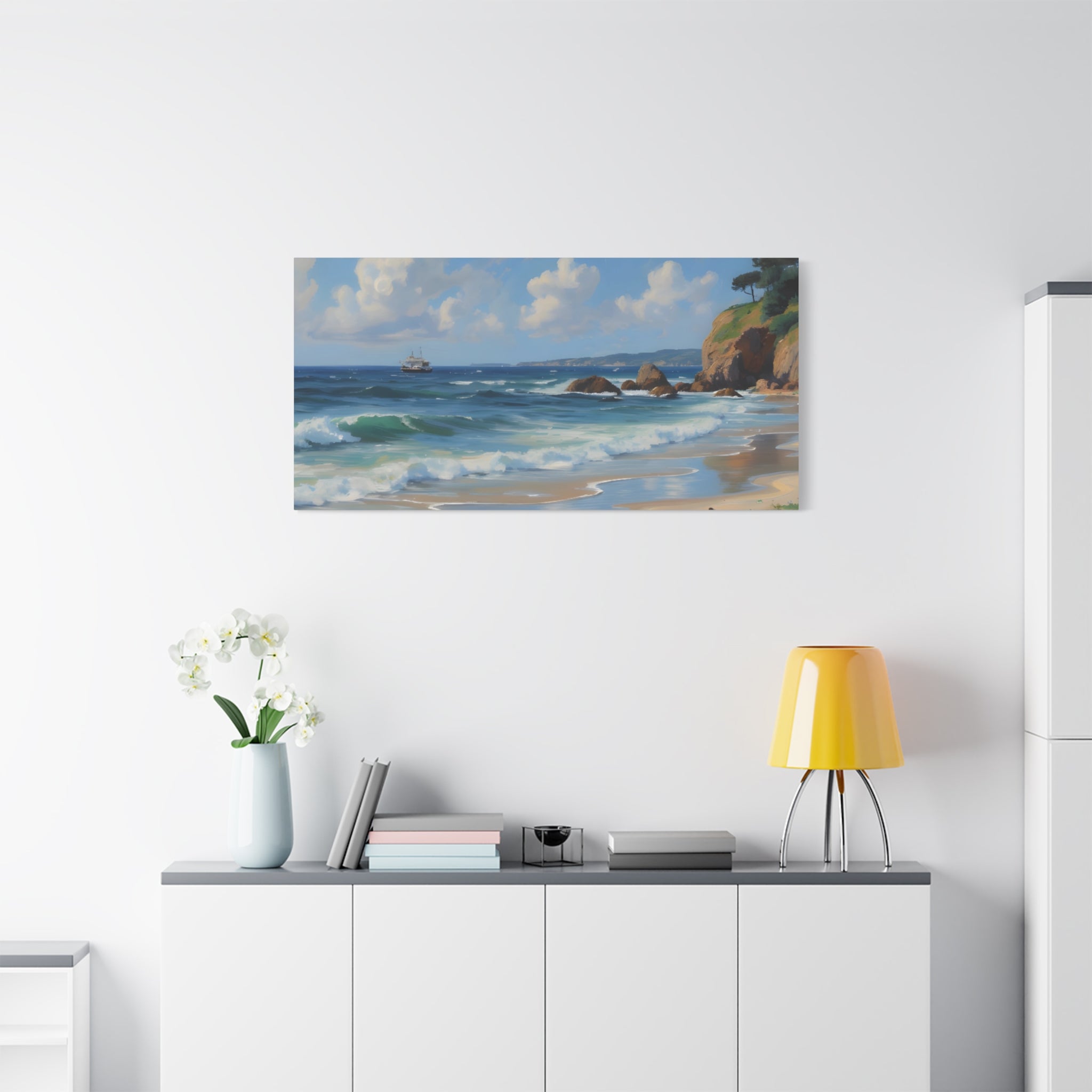 Seaside Beach Canvas Print — Coastal Landscape Matte Stretched Wall Art