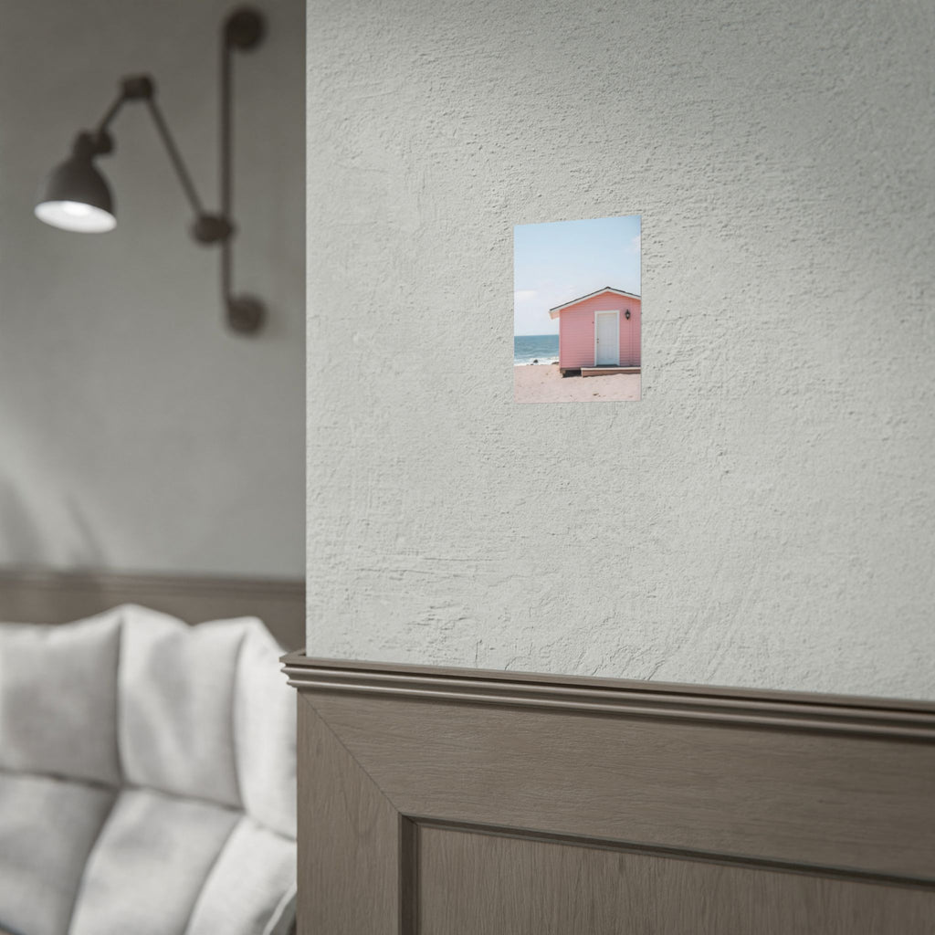 Roze strandhuisje als muurdecoratie - Poster 
