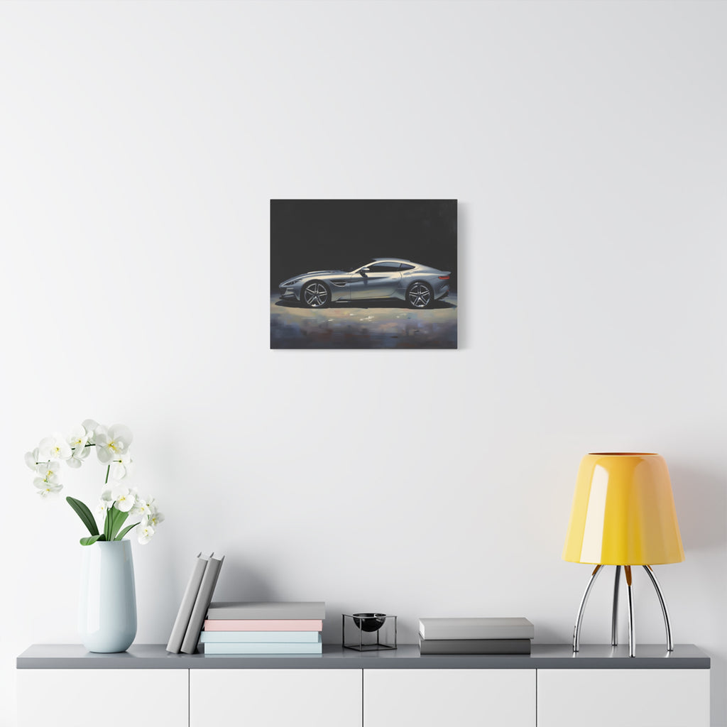 Silver Sports Car Matte Canvas Print — Modern Automotive Wall Art