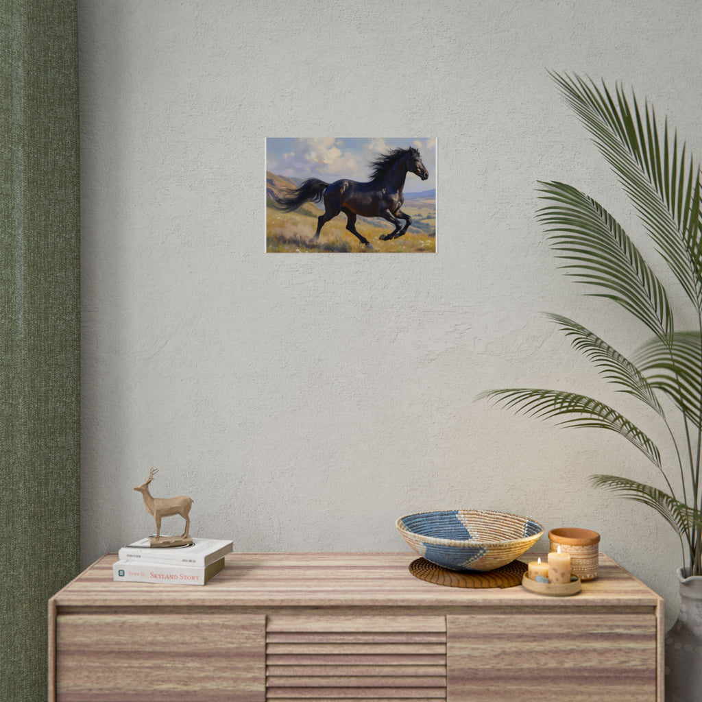 Muurdecoratie met rennende zwarte hengst - Paardenschilderij - Poster 
