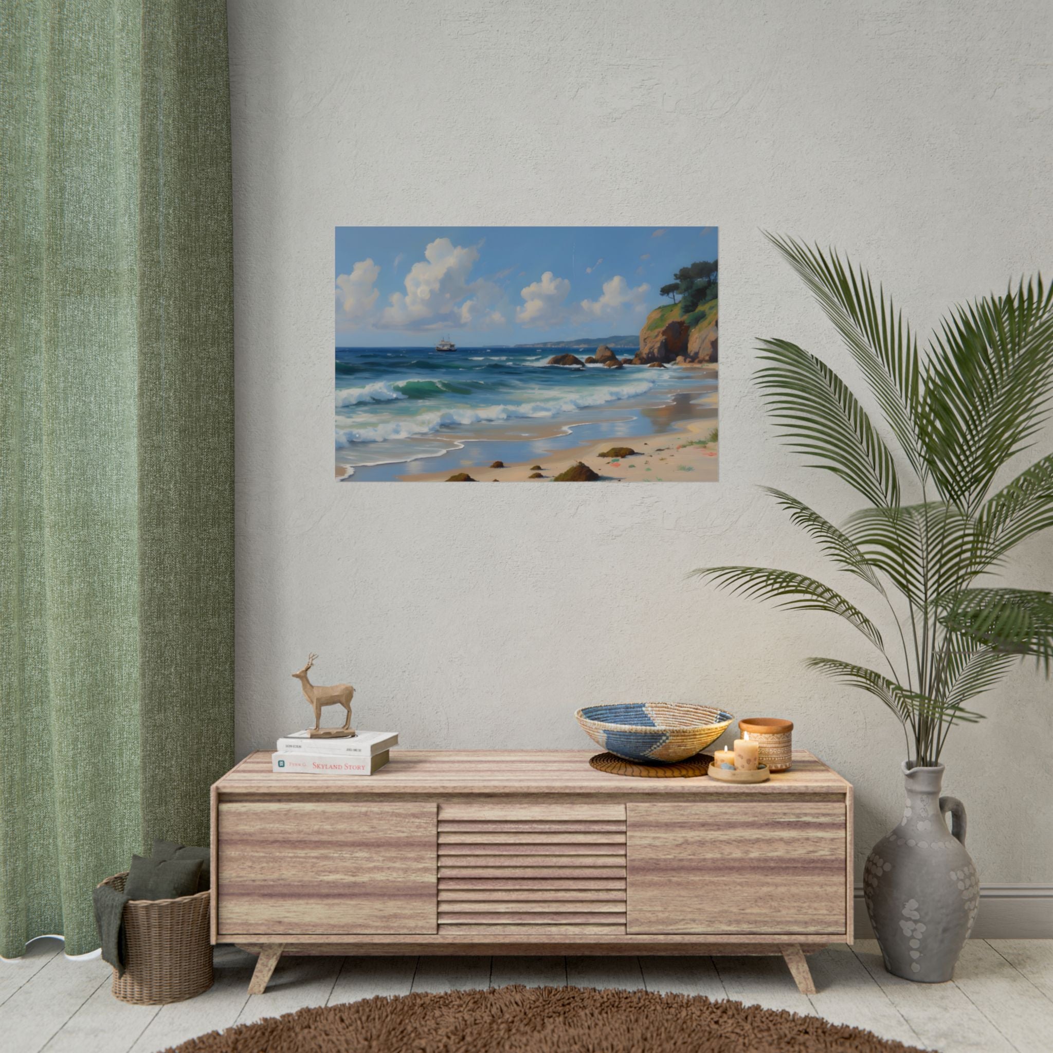 Coastal Seascape Poster - Rolled Beach Print, Ocean Waves Wall Art