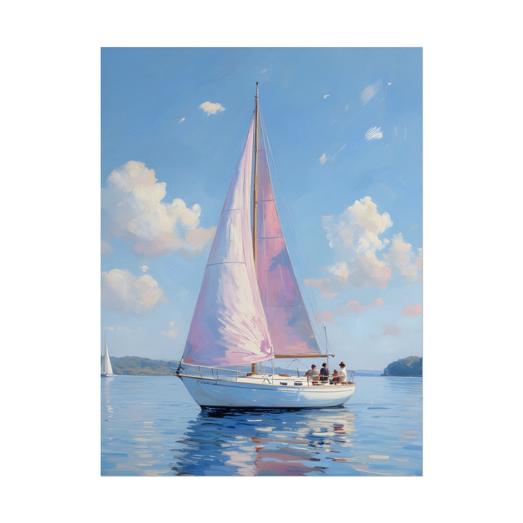 Segelboot auf ruhigem Wasser mit rosa Akzenten - Poster 