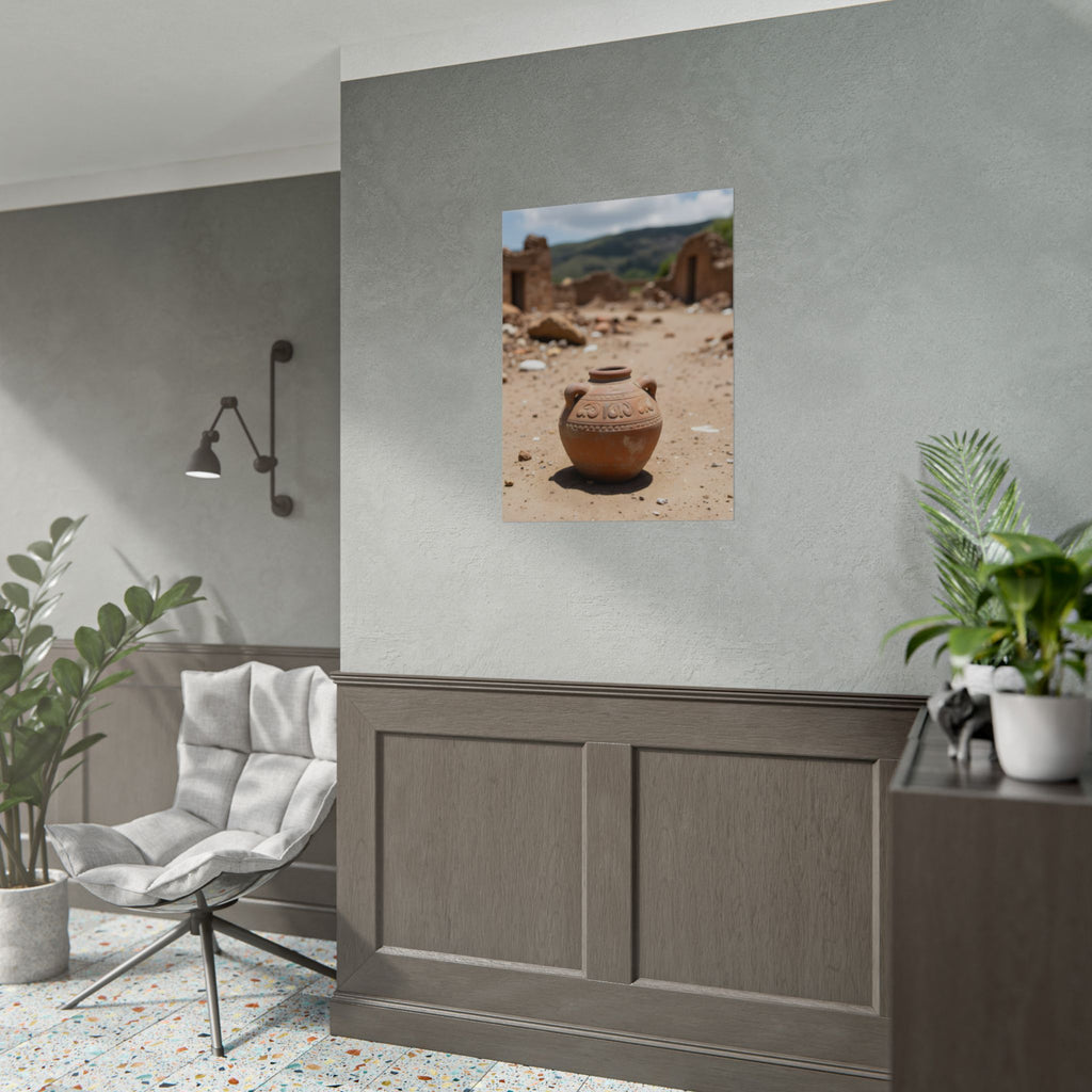Rustieke terracotta bloempotwoestijnposter - opgerolde fotoafdruk