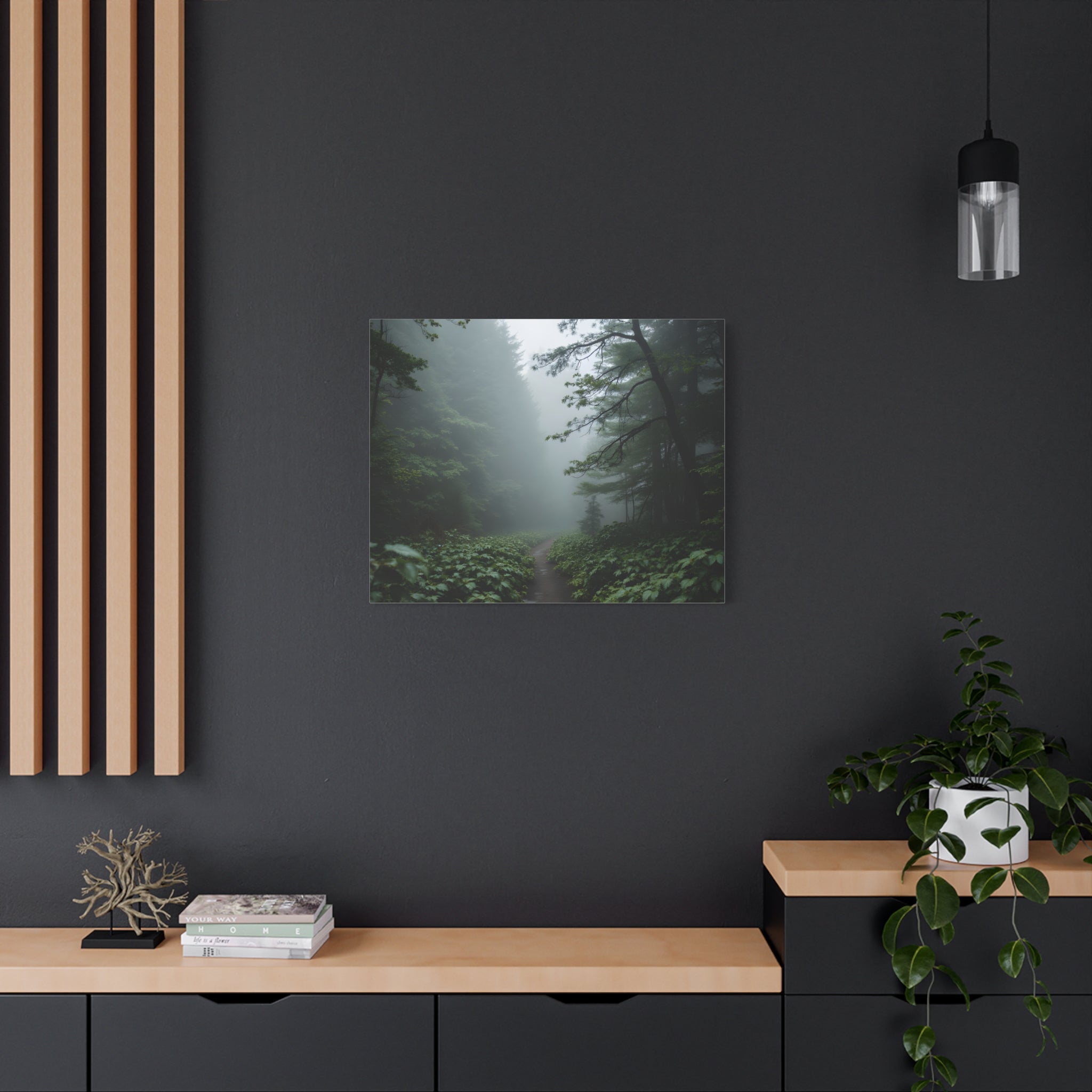 Misty Forest Path  Stretched Wall Art - Canvas Print