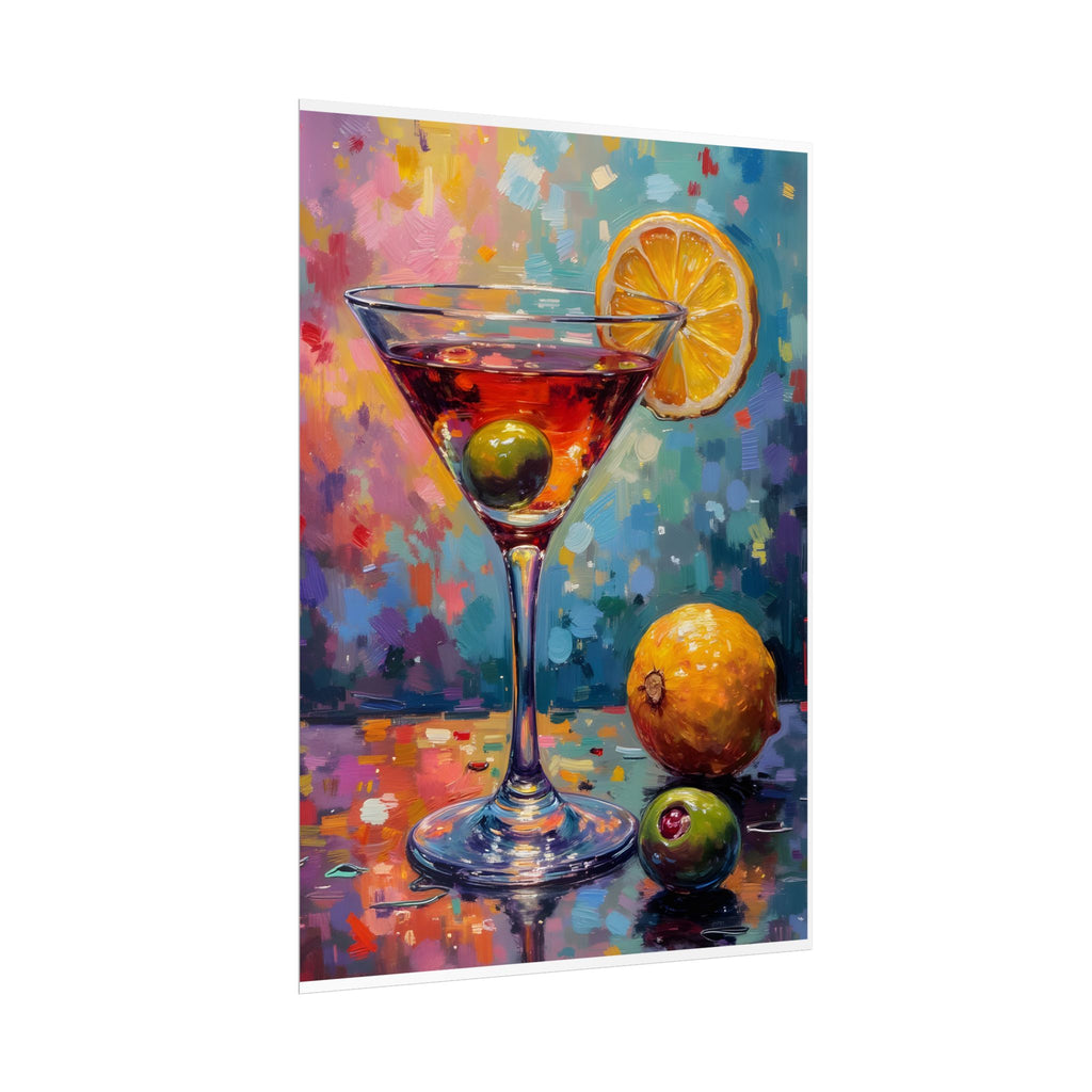 Buntes Martiniglas mit Zitrone und Olive – Wandbild/Poster 