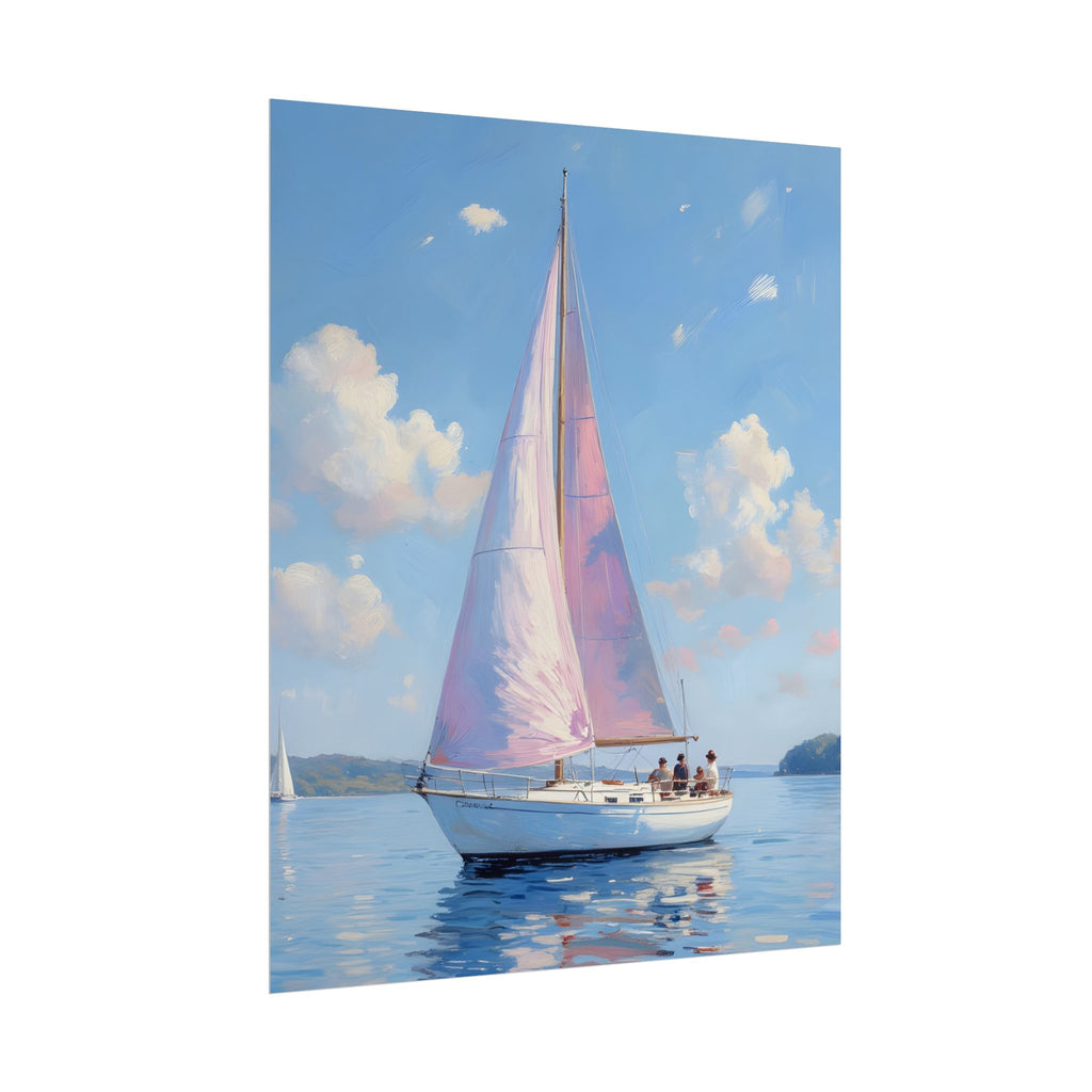 Zeilboot op kalm water met roze accenten - Poster 