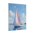 Zeilboot op kalm water met roze accenten - Poster 