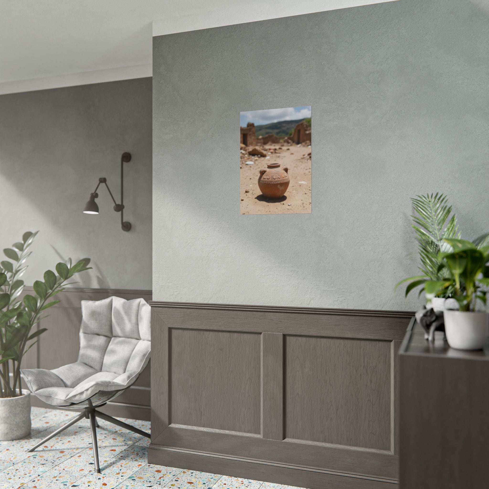 Rustieke terracotta bloempotwoestijnposter - opgerolde fotoafdruk