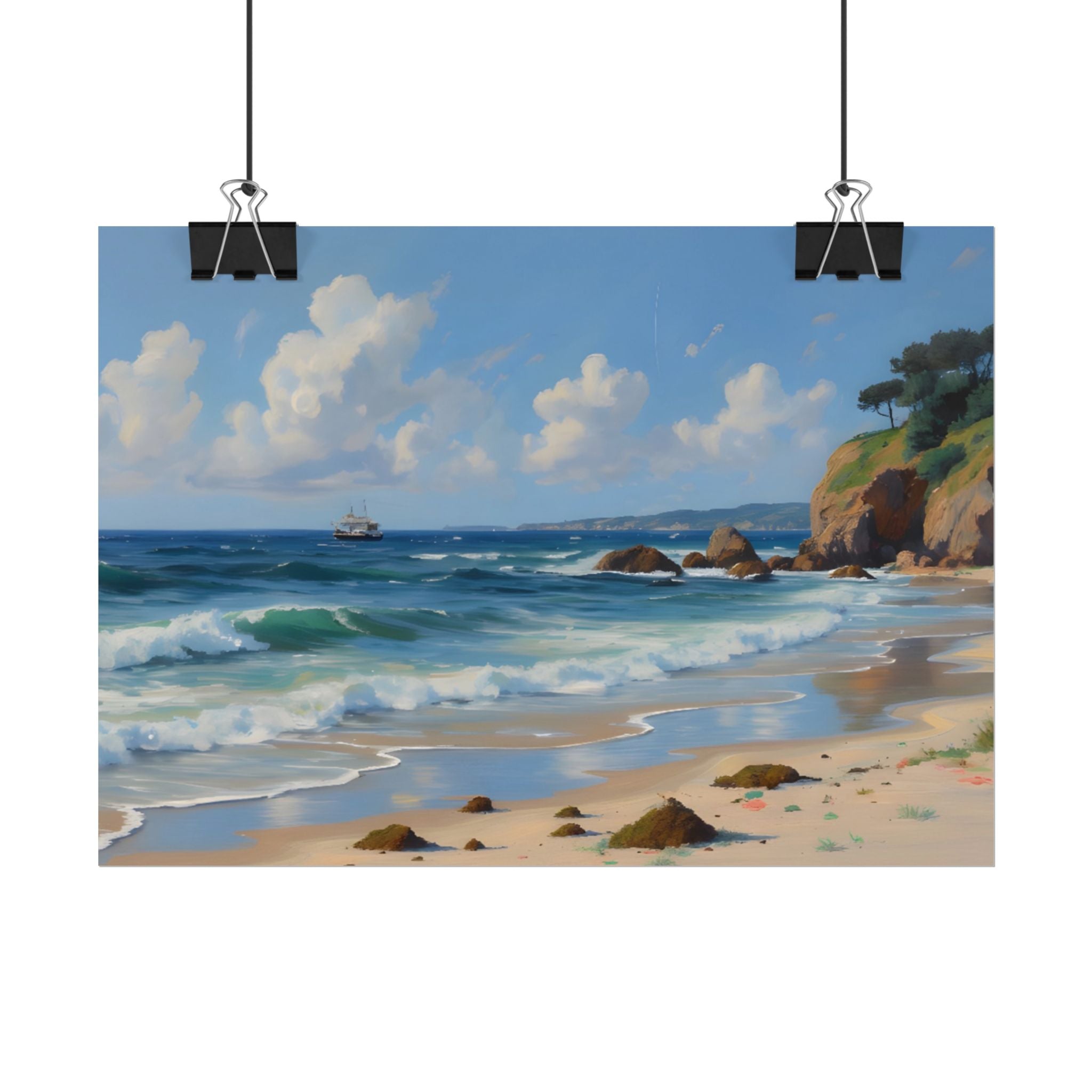 Coastal Seascape Poster - Rolled Beach Print, Ocean Waves Wall Art