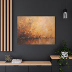 Abstracte muurdecoratie met gouden weidemotief - opgespannen canvas 