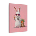 Pink Cute Bunny Canvas Wall Art — Cool Rabbit with Sunglasses, Ice Cream & Carrots (Matte Stretched)