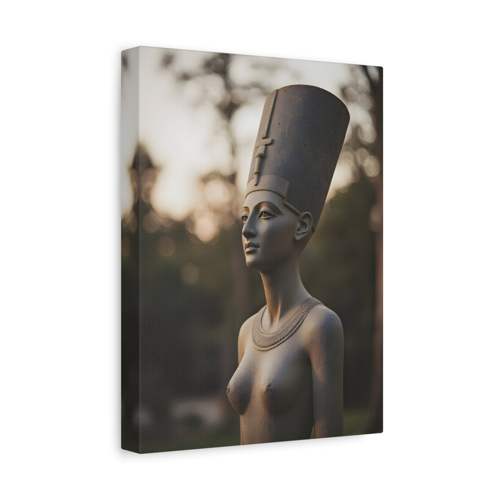 Bronzen standbeeld van Nefertiti als wanddecoratie - Egyptische beeldhouwkunst - Fotografie - Koningin van Egypte - Opgespannen canvas 