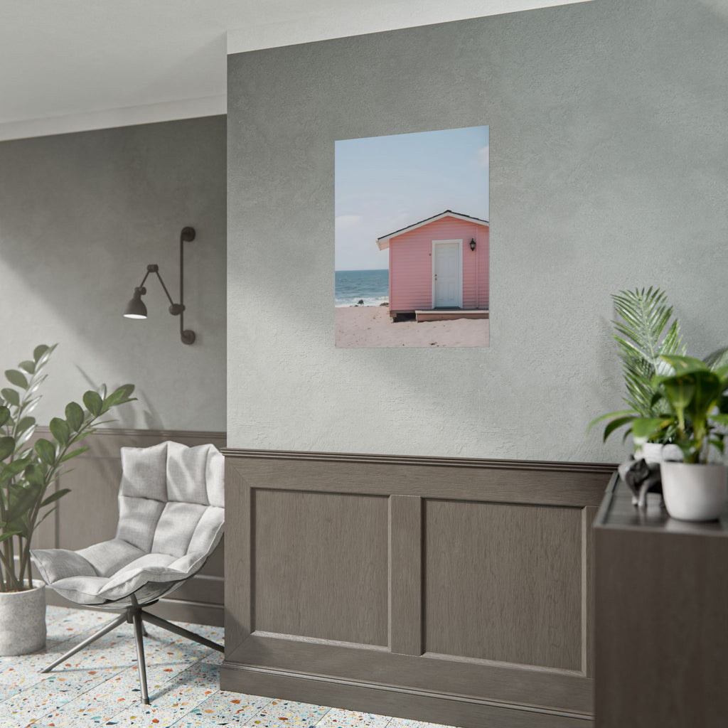 Roze strandhuisje als muurdecoratie - Poster 