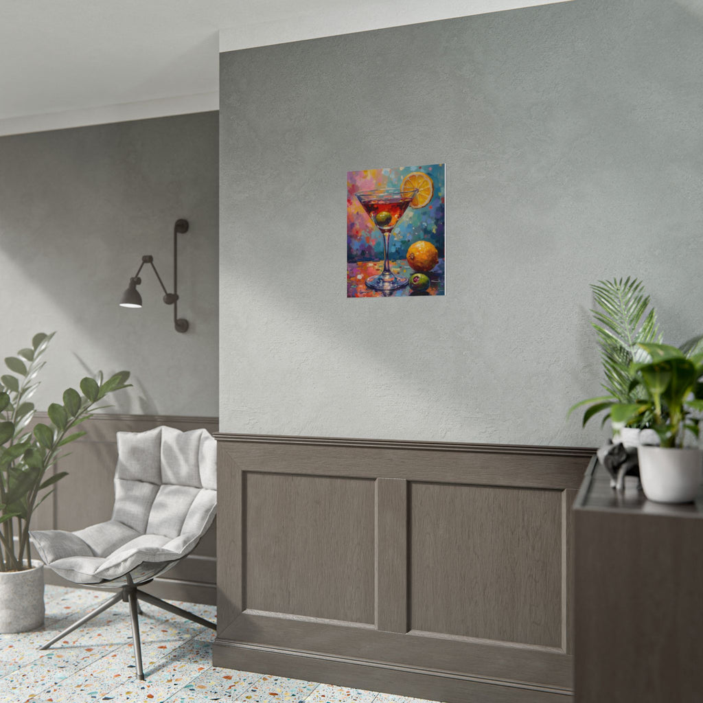 Buntes Martiniglas mit Zitrone und Olive – Wandbild/Poster 