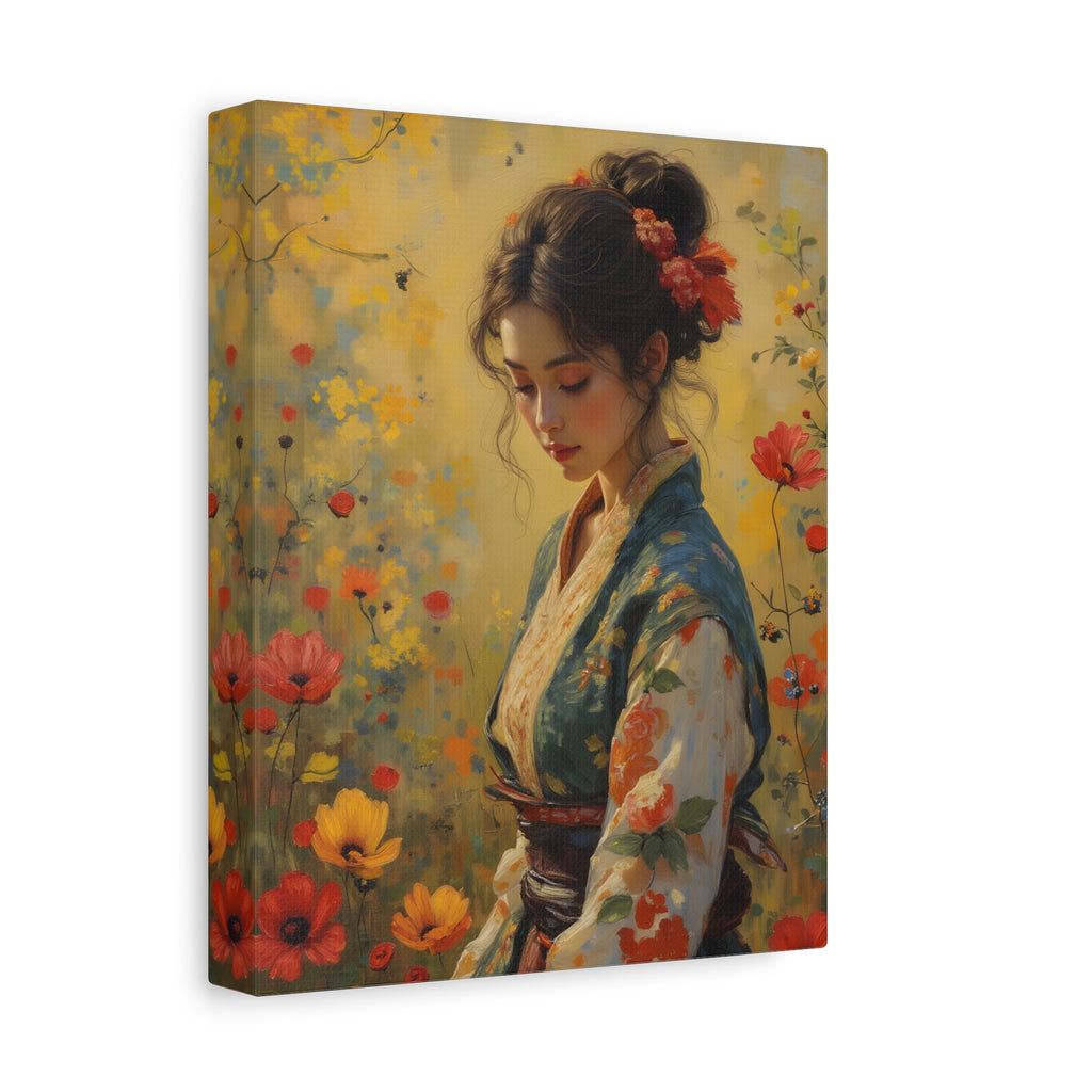 Asiatische Blumen-Dame, matte Leinwand-Wandkunst