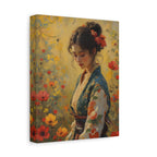 Asiatische Blumen-Dame, matte Leinwand-Wandkunst