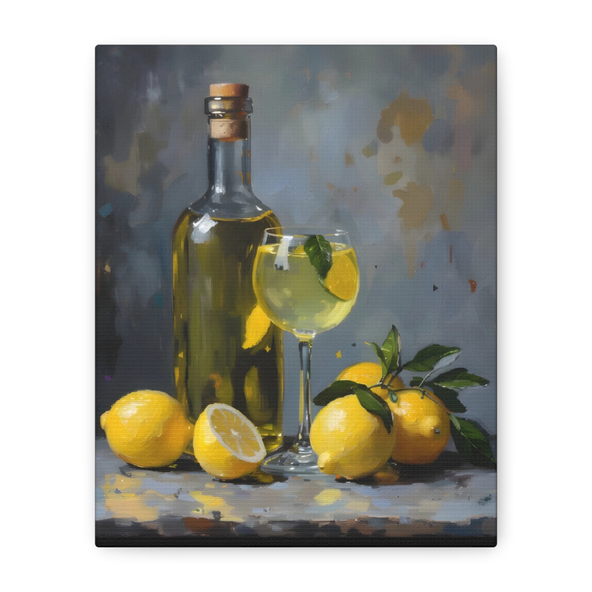 Limoncello with lemons Still Life Matte Canvas Wall Art