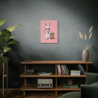 Pink Cute Bunny Canvas Wall Art — Cool Rabbit with Sunglasses, Ice Cream & Carrots (Matte Stretched)