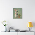 Green Bunny Canvas Wall Art — Photographer Bunny with Carrots & Ice Cream