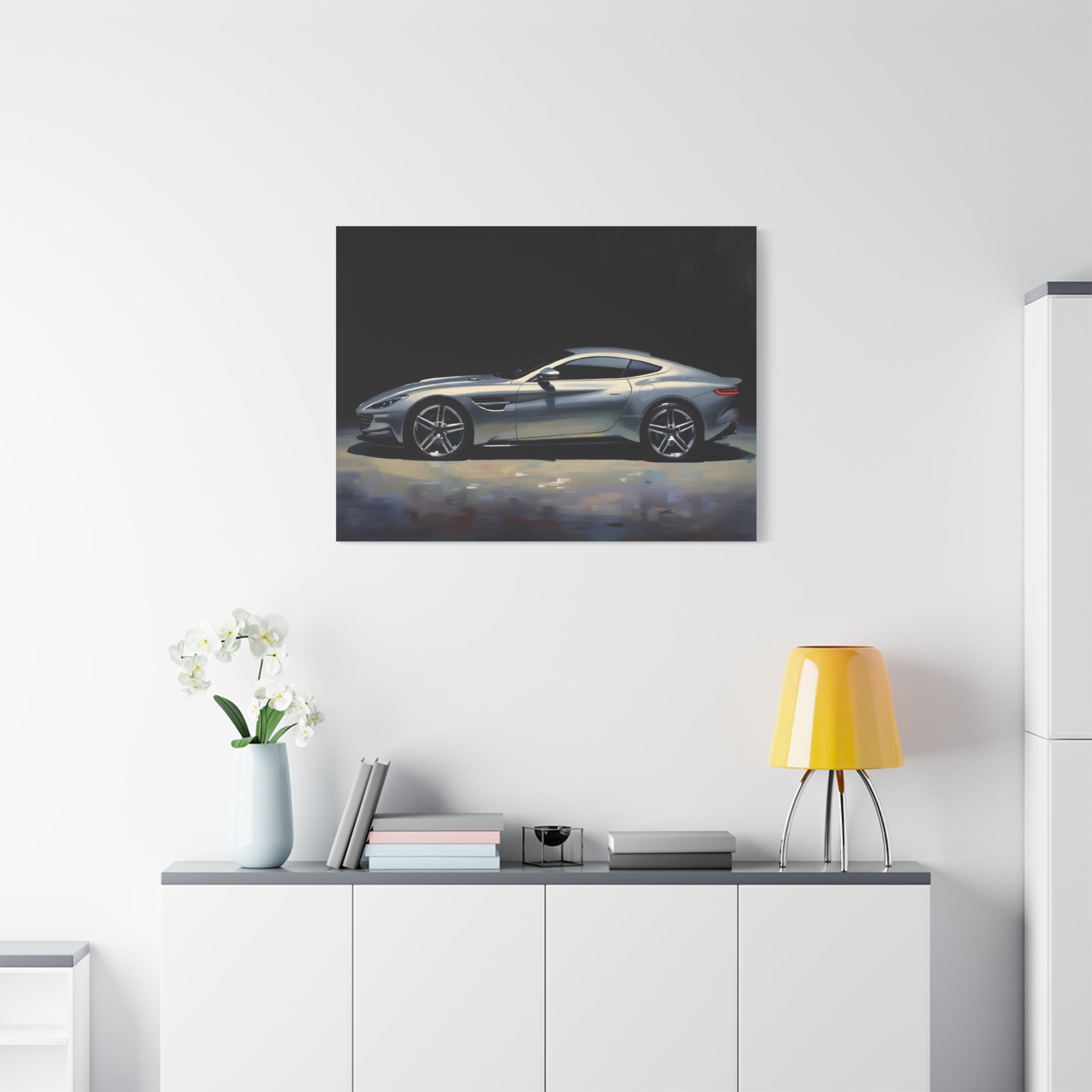 Silver Sports Car Matte Canvas Print — Modern Automotive Wall Art