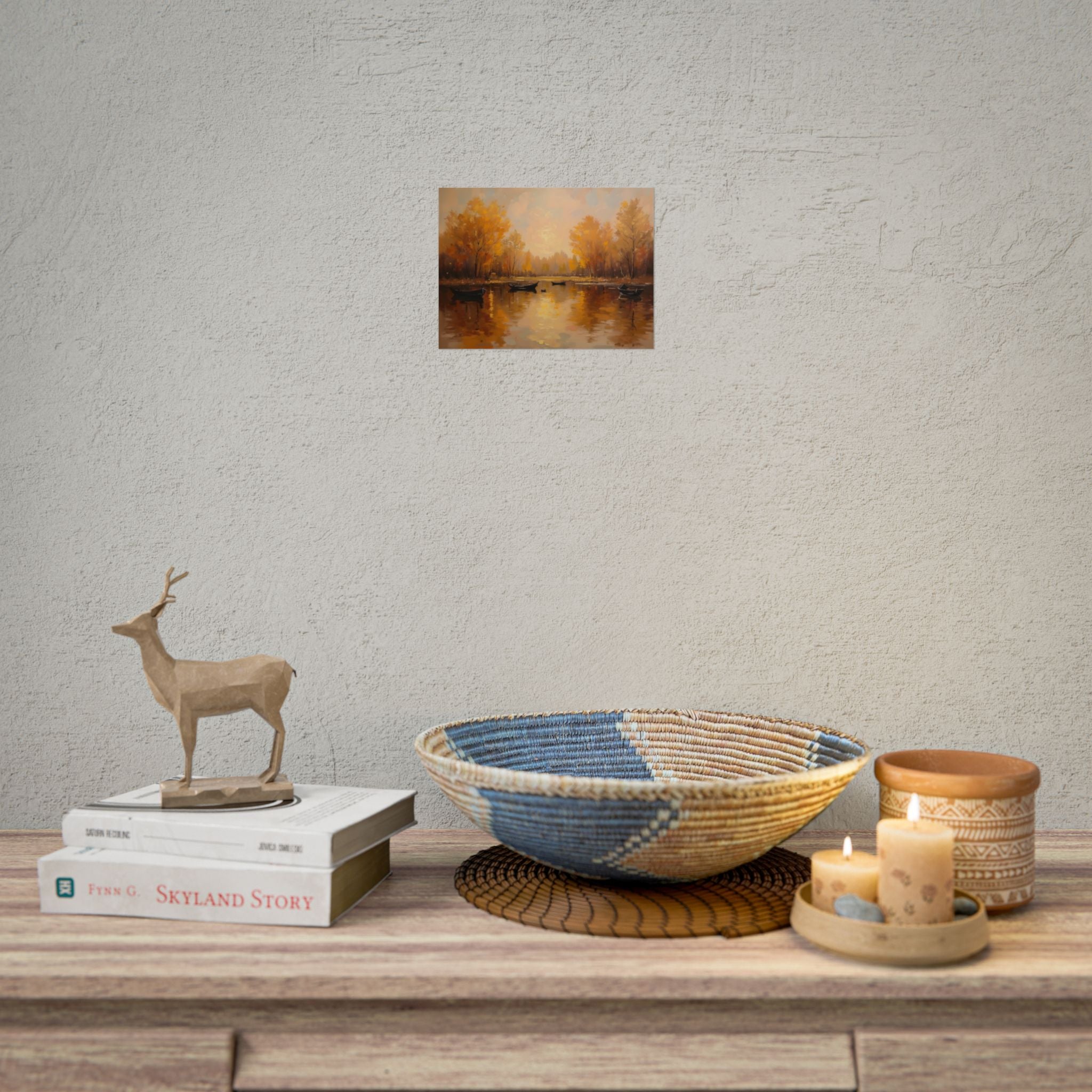 Herfst aan het meer met roeiboten - Poster 