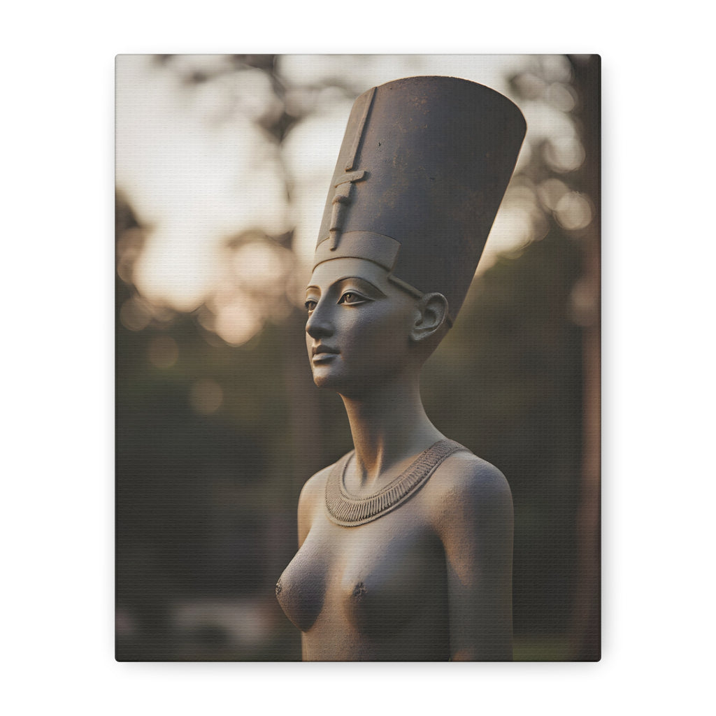 Bronzen standbeeld van Nefertiti als wanddecoratie - Egyptische beeldhouwkunst - Fotografie - Koningin van Egypte - Opgespannen canvas 