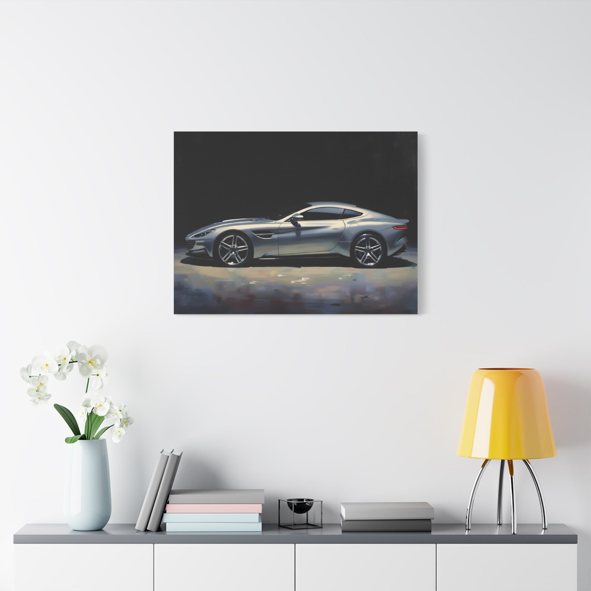 Silver Sports Car Matte Canvas Print — Modern Automotive Wall Art