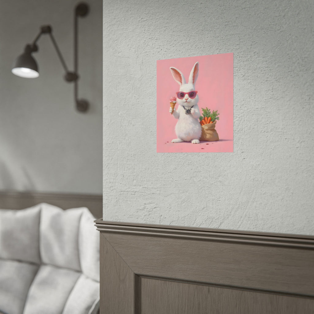 Pink Cute Bunny Poster – Pink Ice Cream Rabbit Wall Art